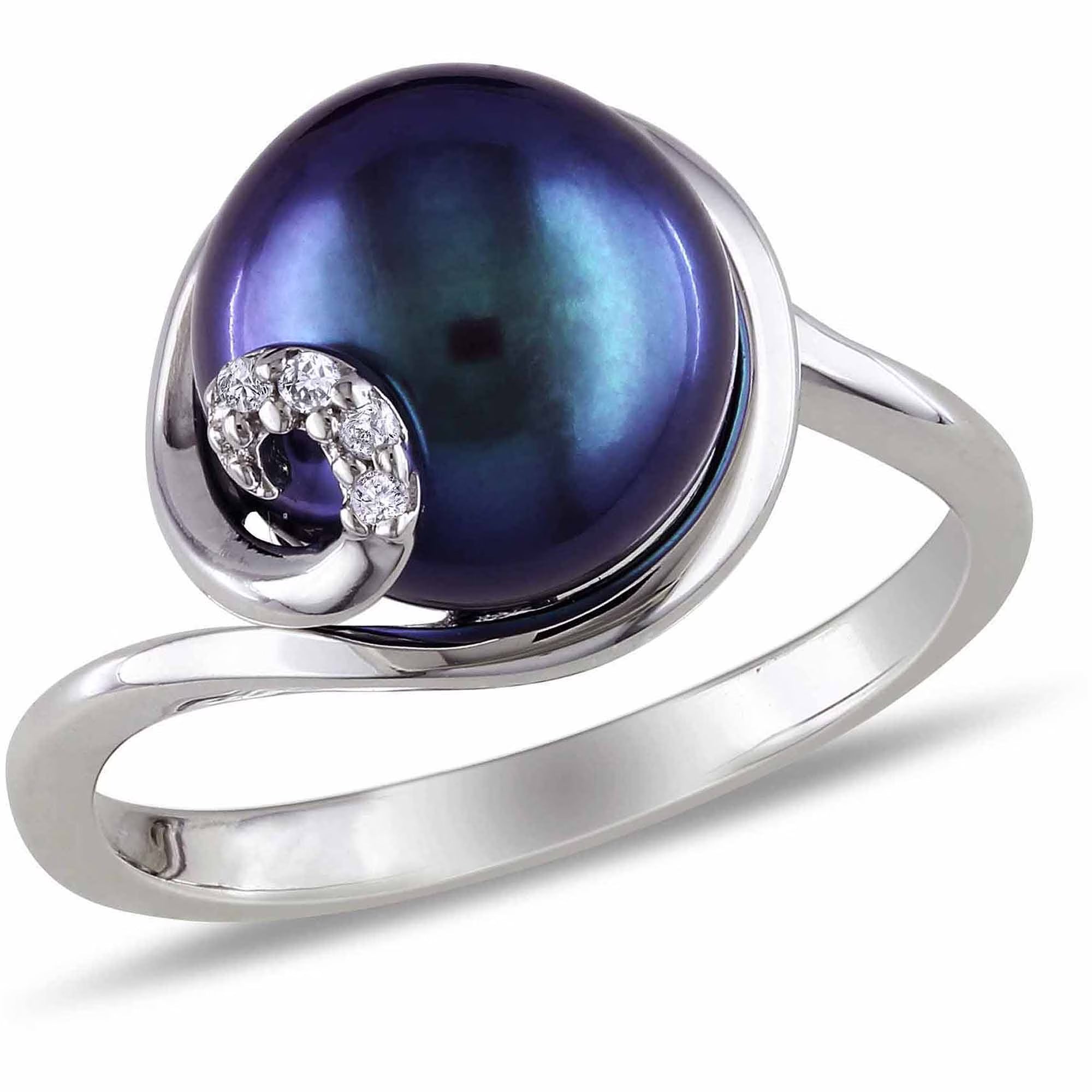 Black Cultured Freshwater Pearl and Diamond-Accent Sterling Silver Swirl Ring D227931