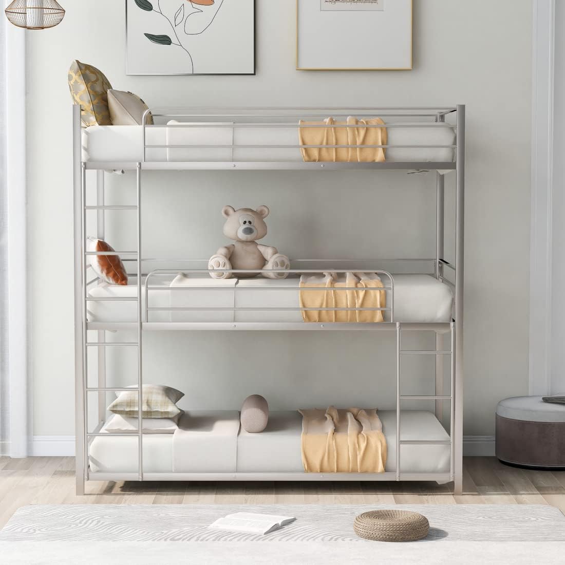 Black Triple Bunk Metal Beds, Twin Over Twin/Twin Bunk Bed P162449