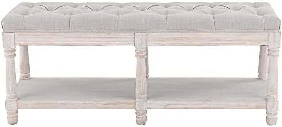 Beige Tufted Wood Entryway Bench W5675