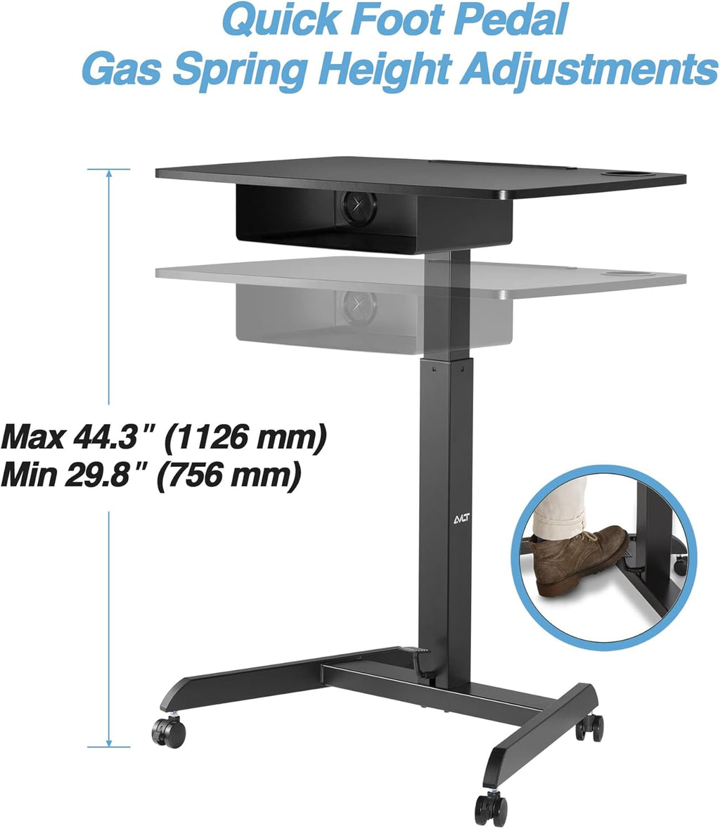 Black Height Adjustable Rolling Desk with Shelf I6956