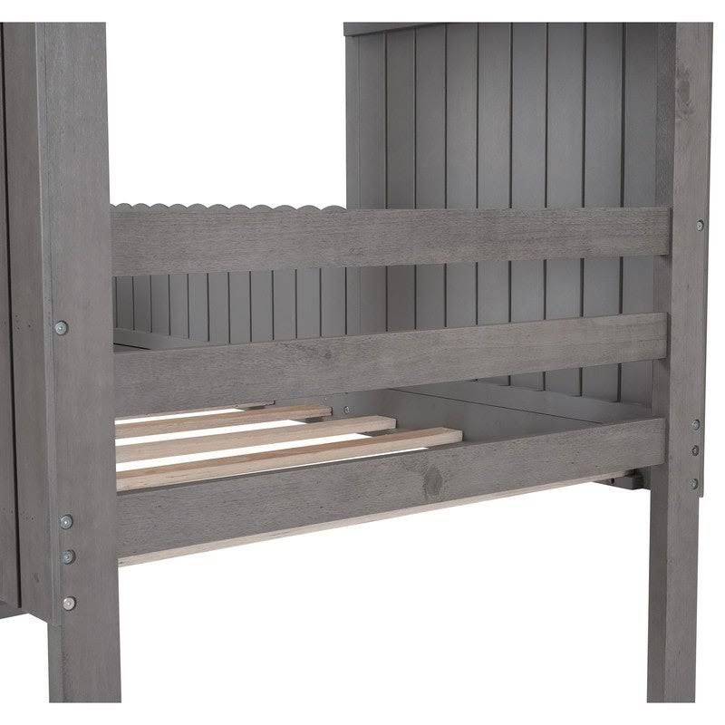 Twin Wood Loft Bed with Guardrail and Ladder H375