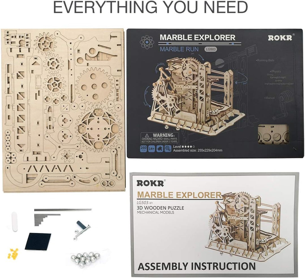 3D Wooden Puzzle Mechanical Gears Marble Run Model Kit E633