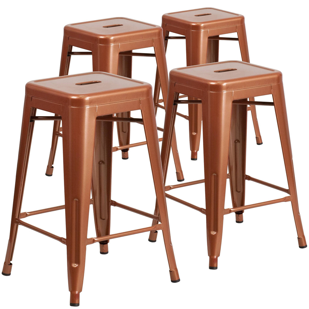 Metal Square Backless Stool (Green) F14590