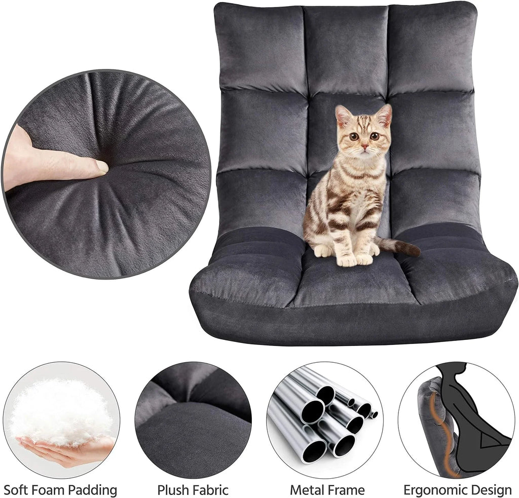 Gray 2 PCS Padded Folding Floor Chair with Backrest J1419