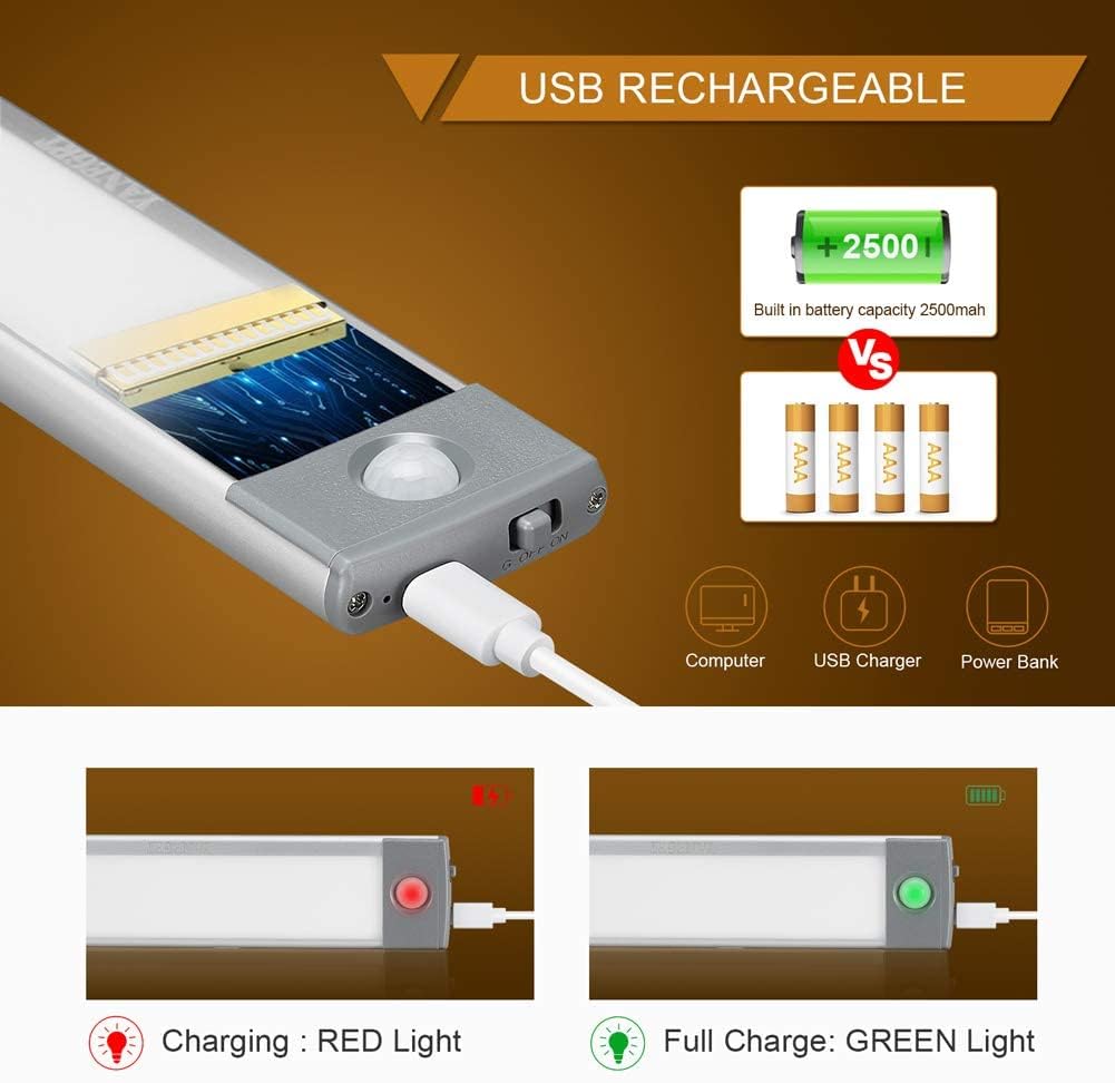 54 LEDs Wireless Motion Sensor Rechargeable Cabinet Light Bars (2Packs) O2138