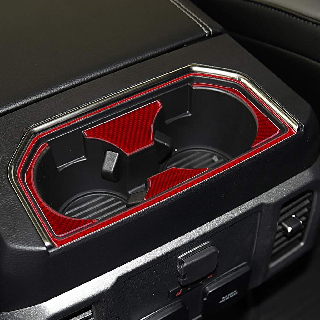 Carbon Fiber Red Rear Cup Holder Panel Trim Cover 5PCS H68448