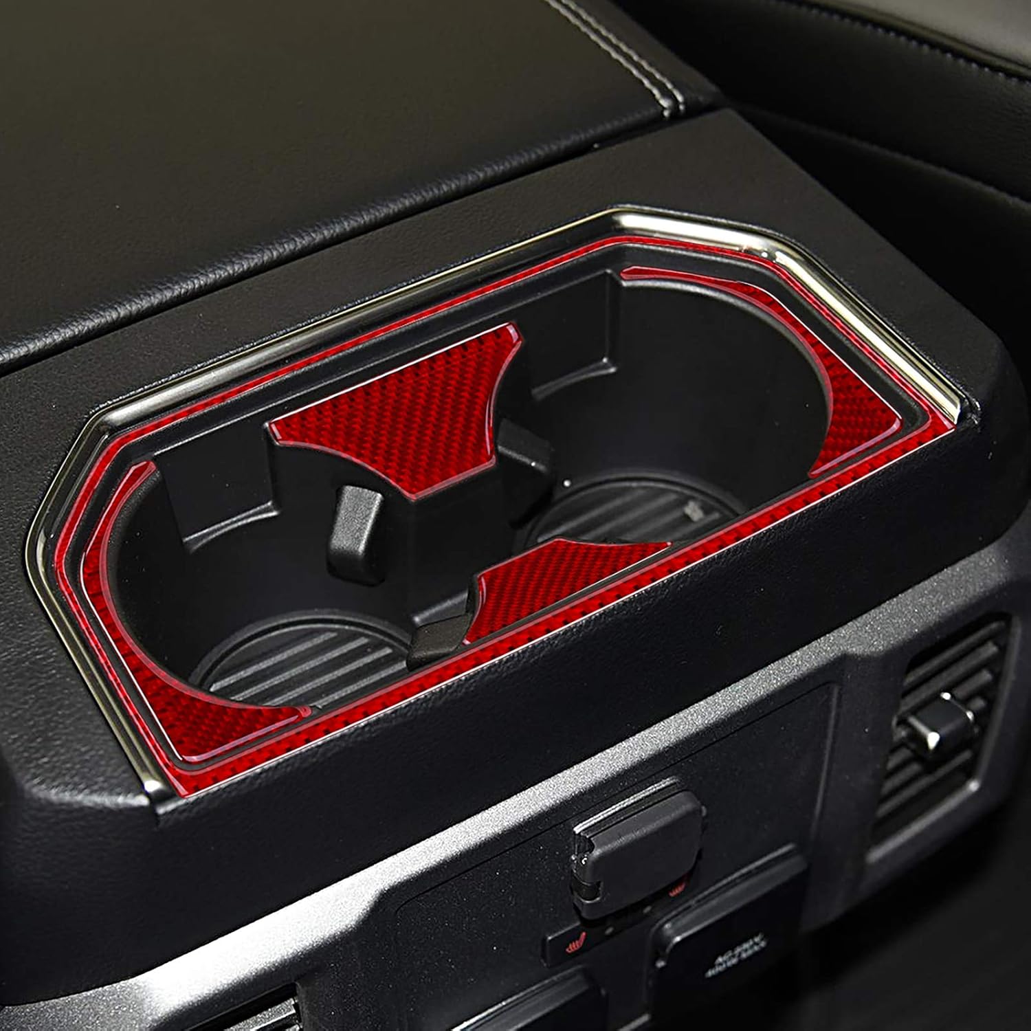Carbon Fiber Red Rear Cup Holder Panel Trim Cover 5PCS H68448