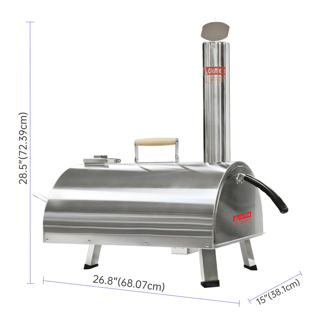 12" Stainless Steel Wood Fired Portable Pizza Oven with Built-in Thermometer Carry Bag A963145