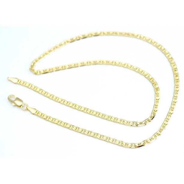 14K Bonded Gold Mariner Chain Necklace with Diamond Charm and Gift Box/Bag F3435
