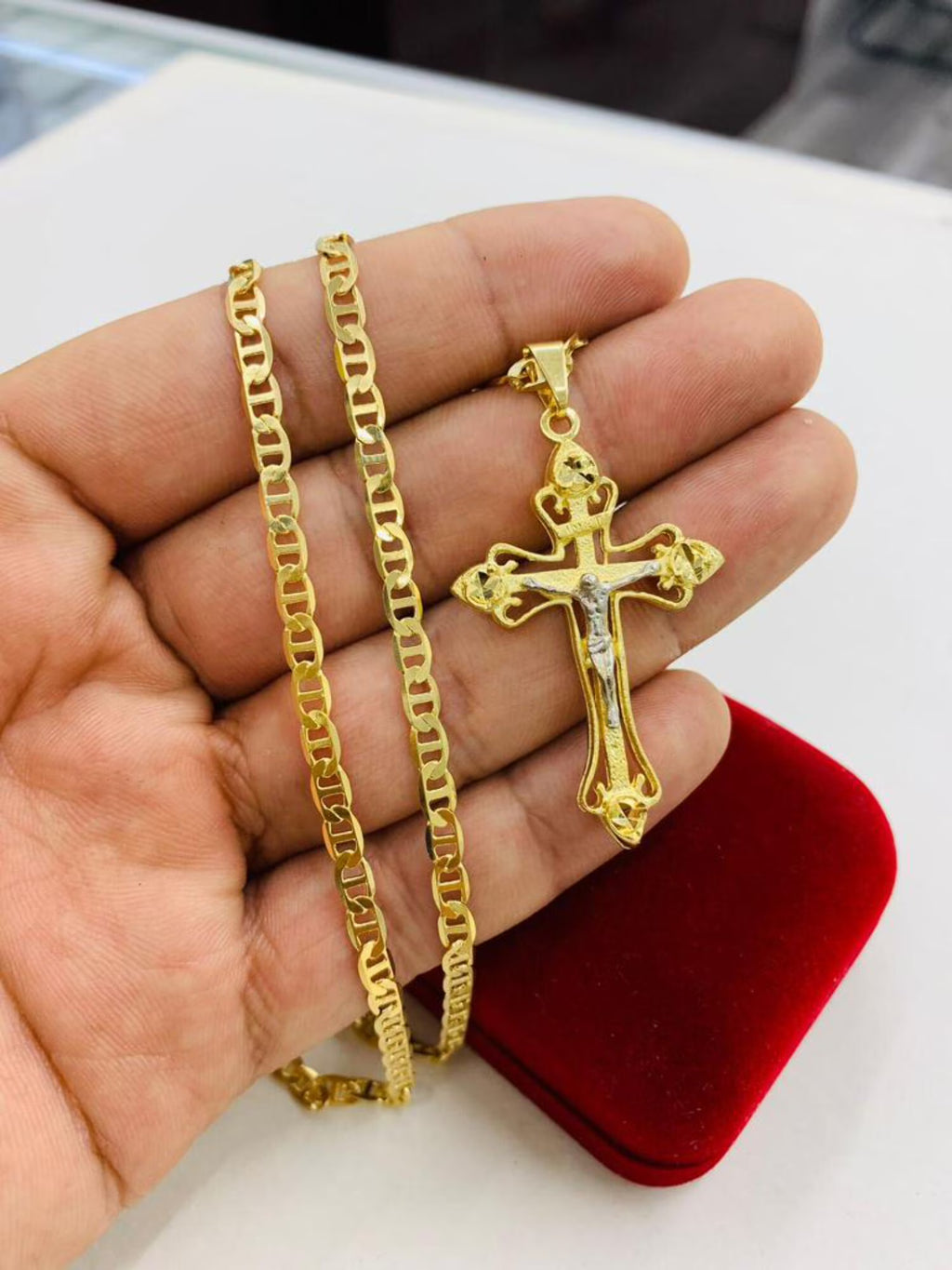 Two Tone Jesus Christ Pendant Crucifix Necklace Z499