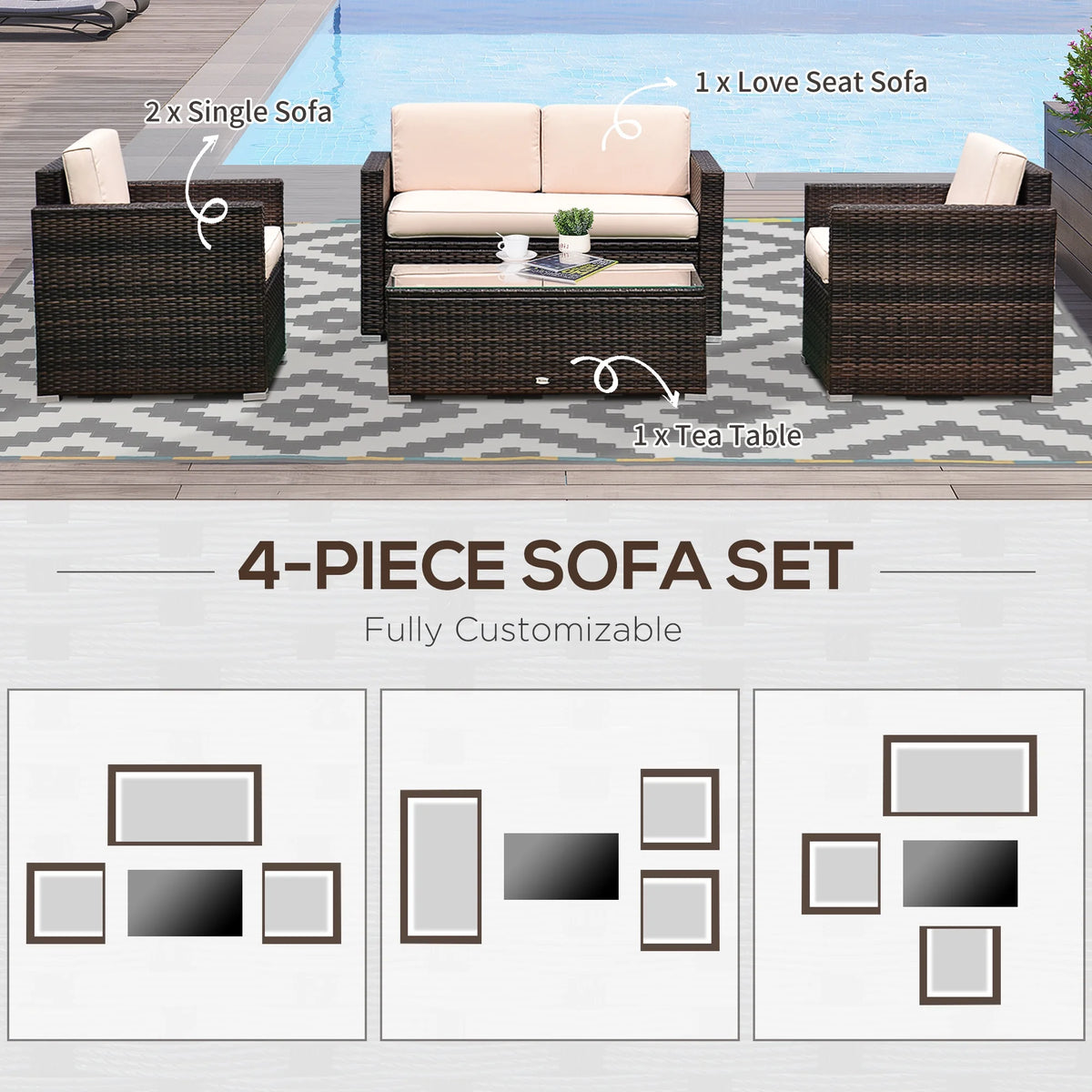Beige 4-Piece Rattan Furniture Set O361541