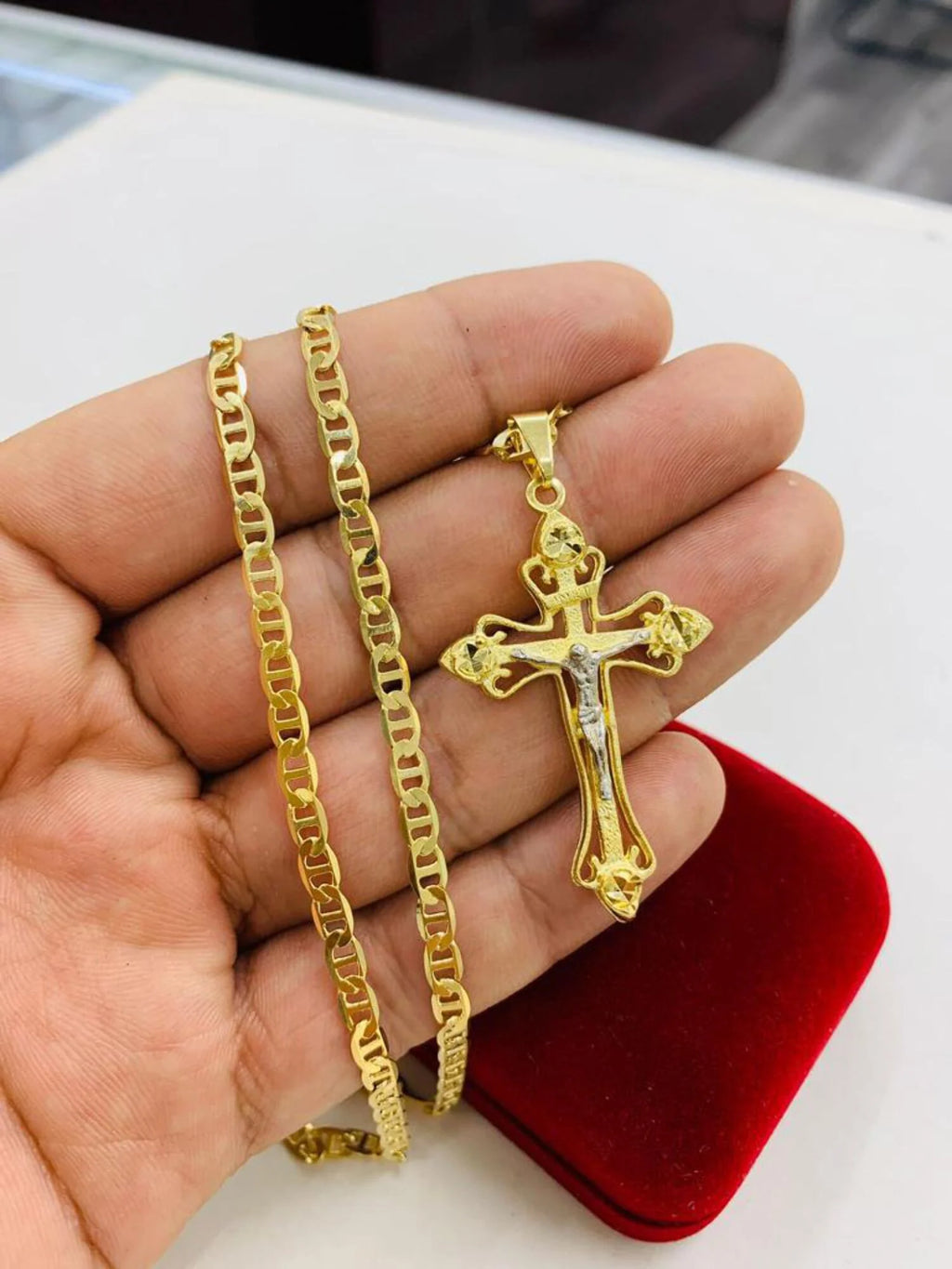 Two Tone Jesus Christ Pendant Crucifix Necklace Z499
