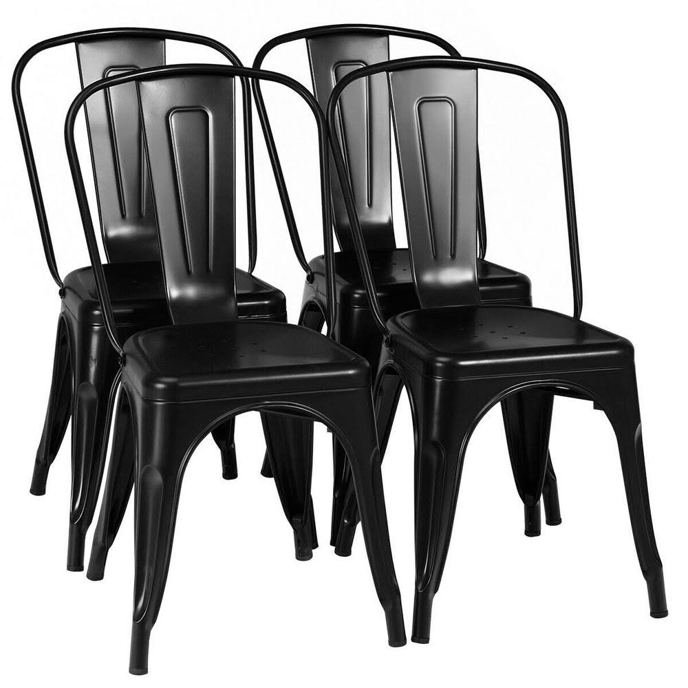 Black Metal Stackable Dining Side Chair Set of 4 E8479
