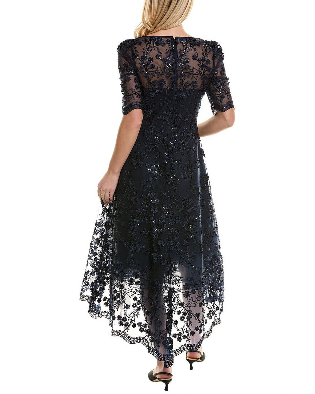 Embroidered Lace Midi Dress, 16, Blue D986