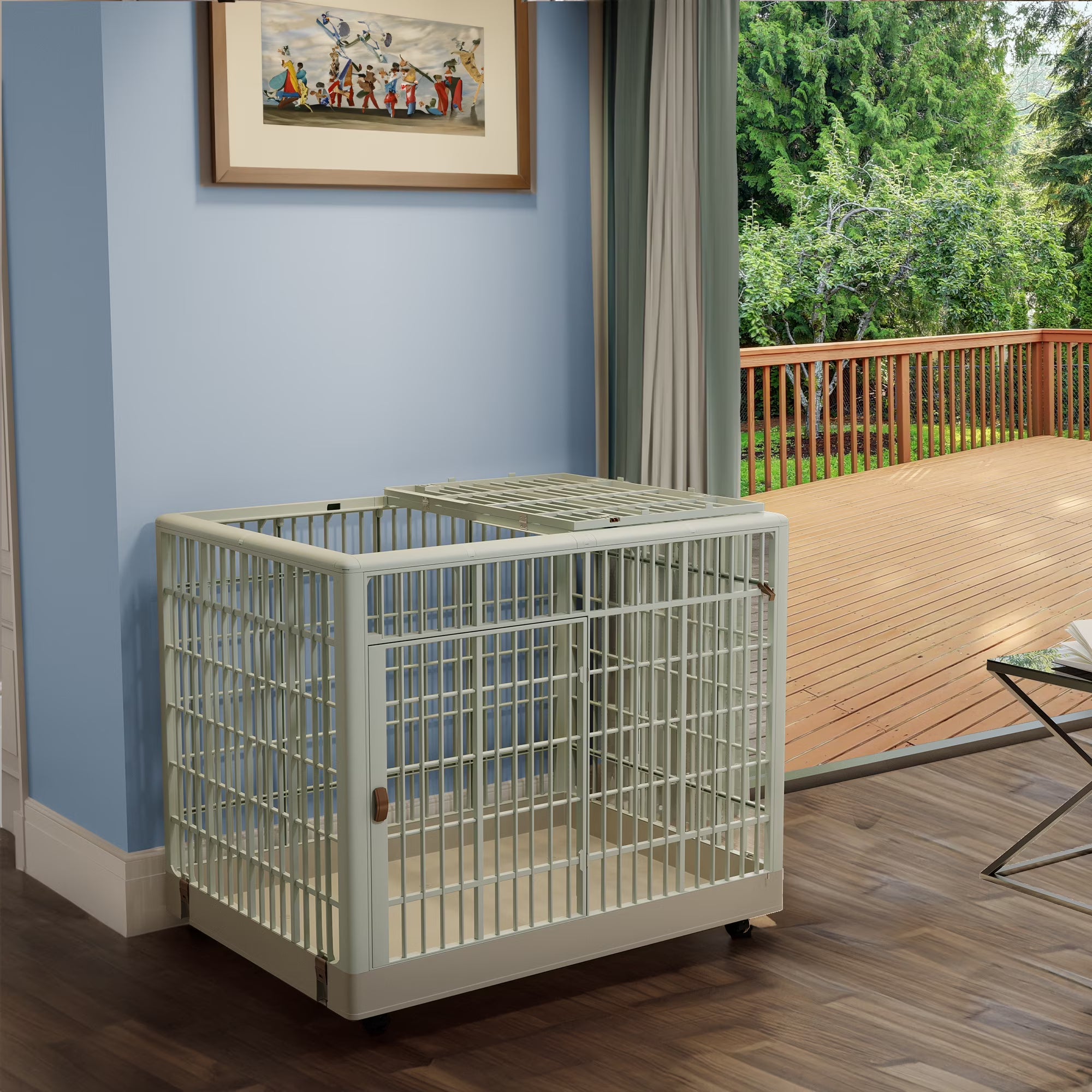 38" ABS Plastic Dog Crate Kennel Cage with Lockable Wheels and Double Door O743