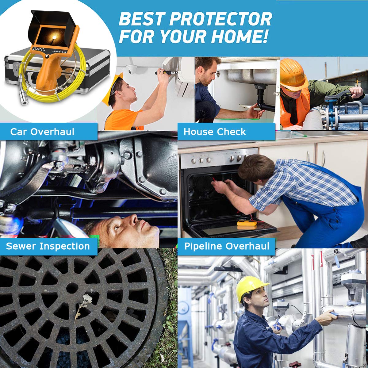Sewer Camera with Distance Counter and DVR, Pipe Inspection Camera Video System IP68 Waterproof 7TFT Monitor 30M/100ft (8GB SD Card Include) X853995