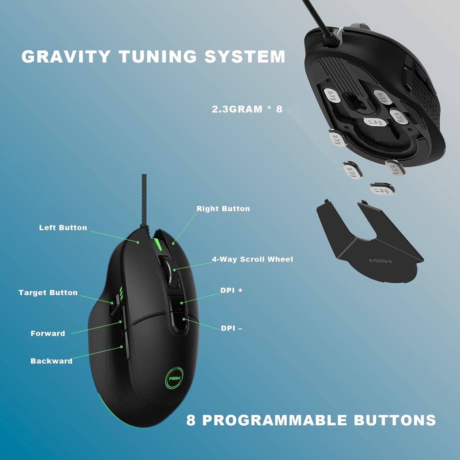 Wired Gaming Mouse with High Precision Optical Sensor, 7200DPI, 8 Programmable Buttons P839