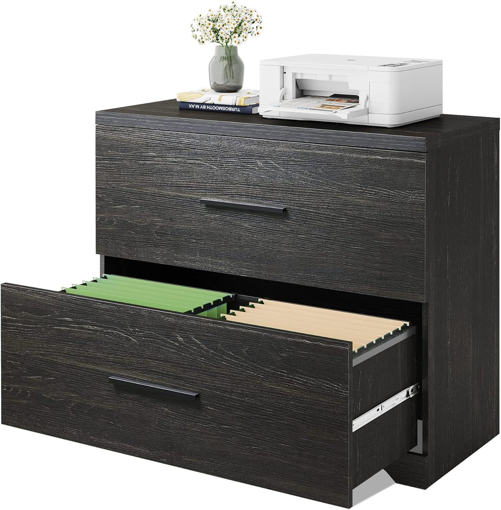 Gray Oak 2 Drawer Wood Lateral File Cabinet E697