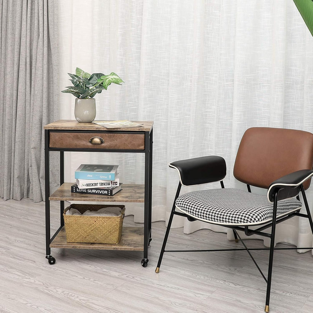 Rustic Brown 3 Tier Mobile Printer Stand with Storage Drawer M740646