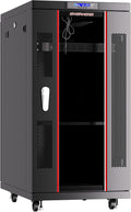 Locking Server Rack Cabinet Enclosure on Casters with Rack Shelf and Cooling Fan Thermostat C2675