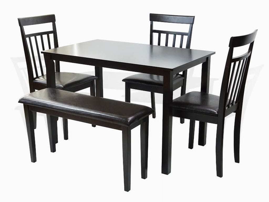 Espresso Rectangular Dining Table and 3 Wood Chairs and Stained Bench Y3134
