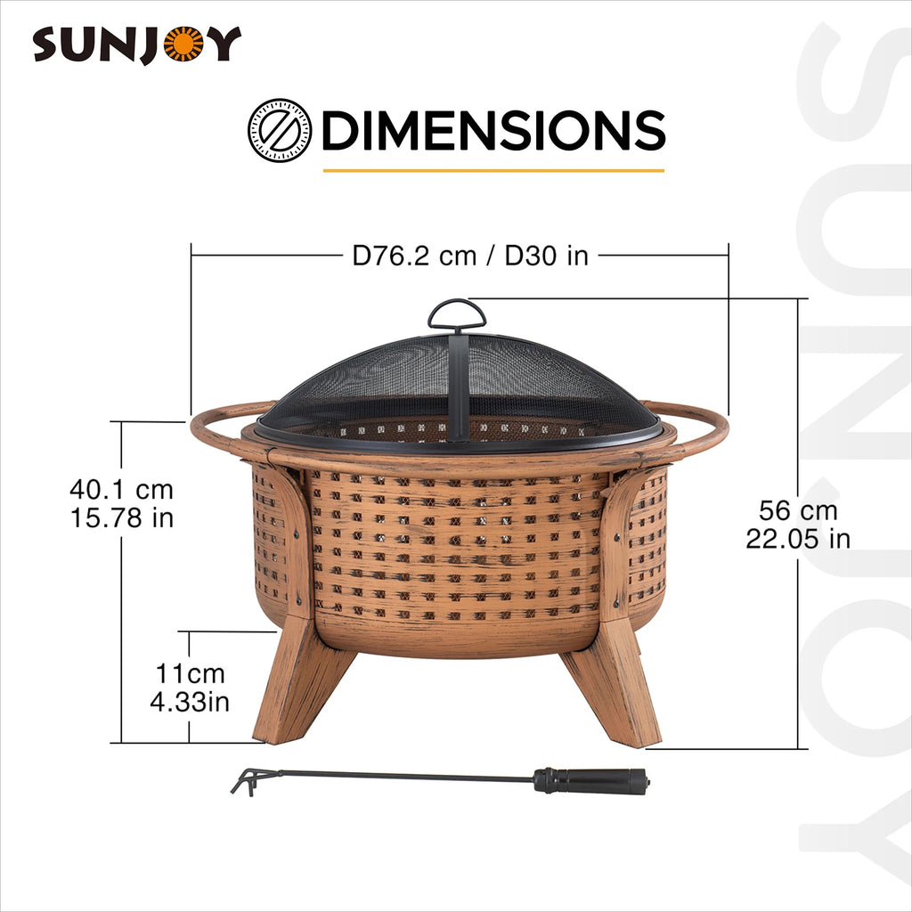 30 in. Round Steel Wood-Burning Fire Pit with Spark Screen and Poker V969467