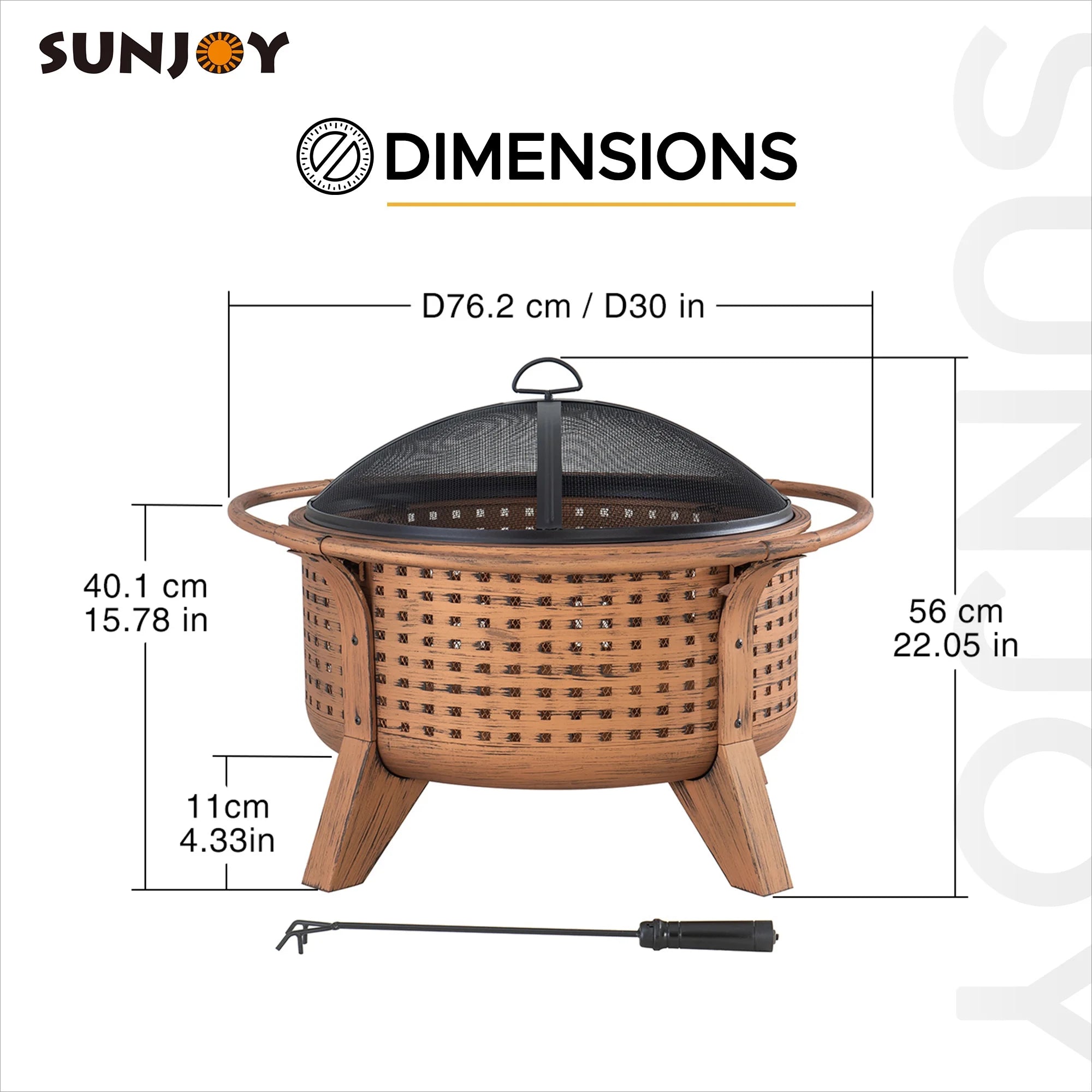 30 in. Round Steel Wood-Burning Fire Pit with Spark Screen and Poker V969467