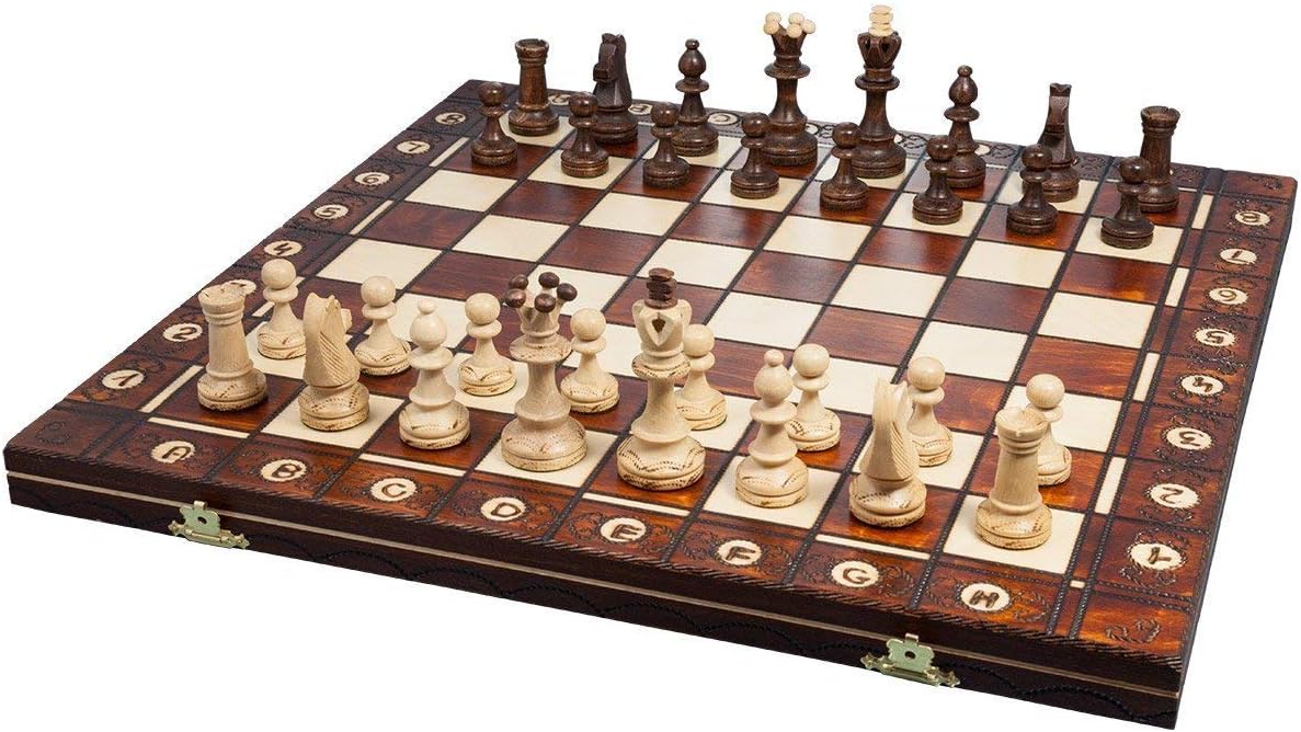 Handmade Wooden Chess Set with 16 Inch Board and Hand Carved Chess Pieces H67107