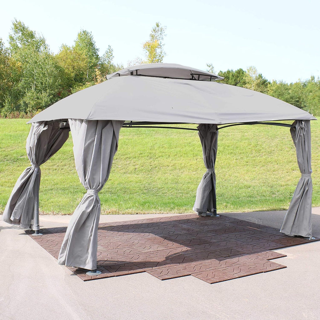 Gray Rectangle Patio Gazebo with Screens and Privacy Walls R313