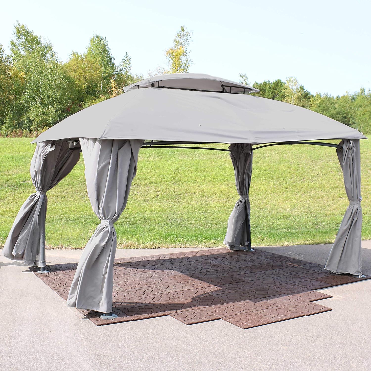 Gray Rectangle Patio Gazebo with Screens and Privacy Walls R313