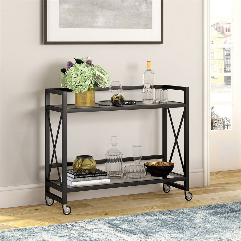 Blackened Bronze Metal/Glass Bar Cart N8200