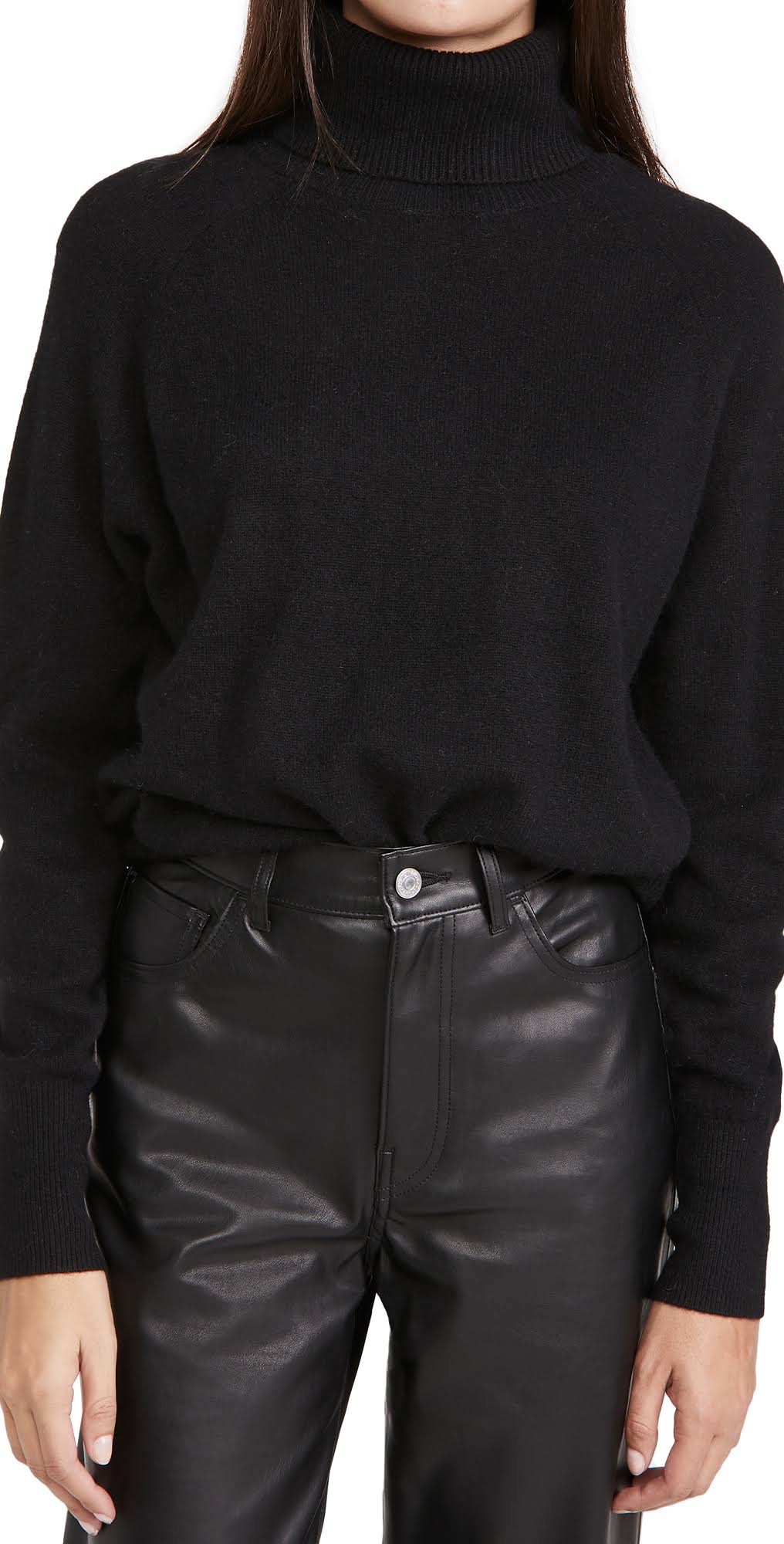 White Ribbed Trim Cashmere Turtleneck U633