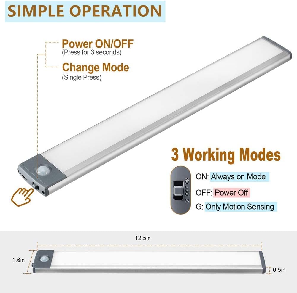 54 LEDs Wireless Motion Sensor Rechargeable Cabinet Light Bars (2Packs) O2138