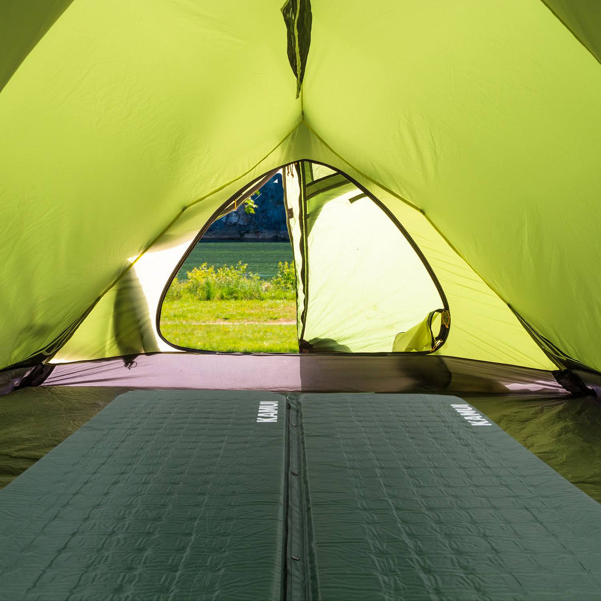 Green Self Inflating Sleeping Pad 2 inch Thick Foam Connectable V7813