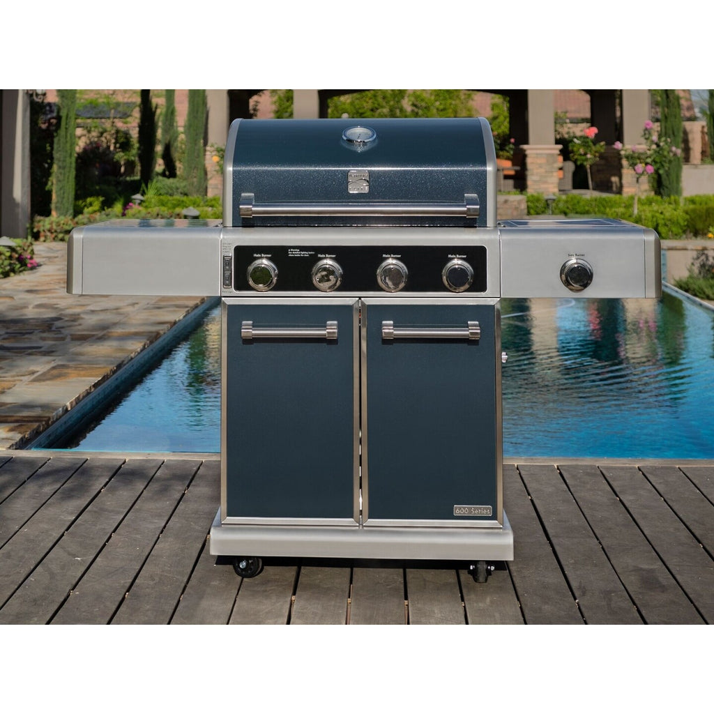 4 Burners Gas Grill with Side Burner, 64,000-BTU, Gunmetal P638