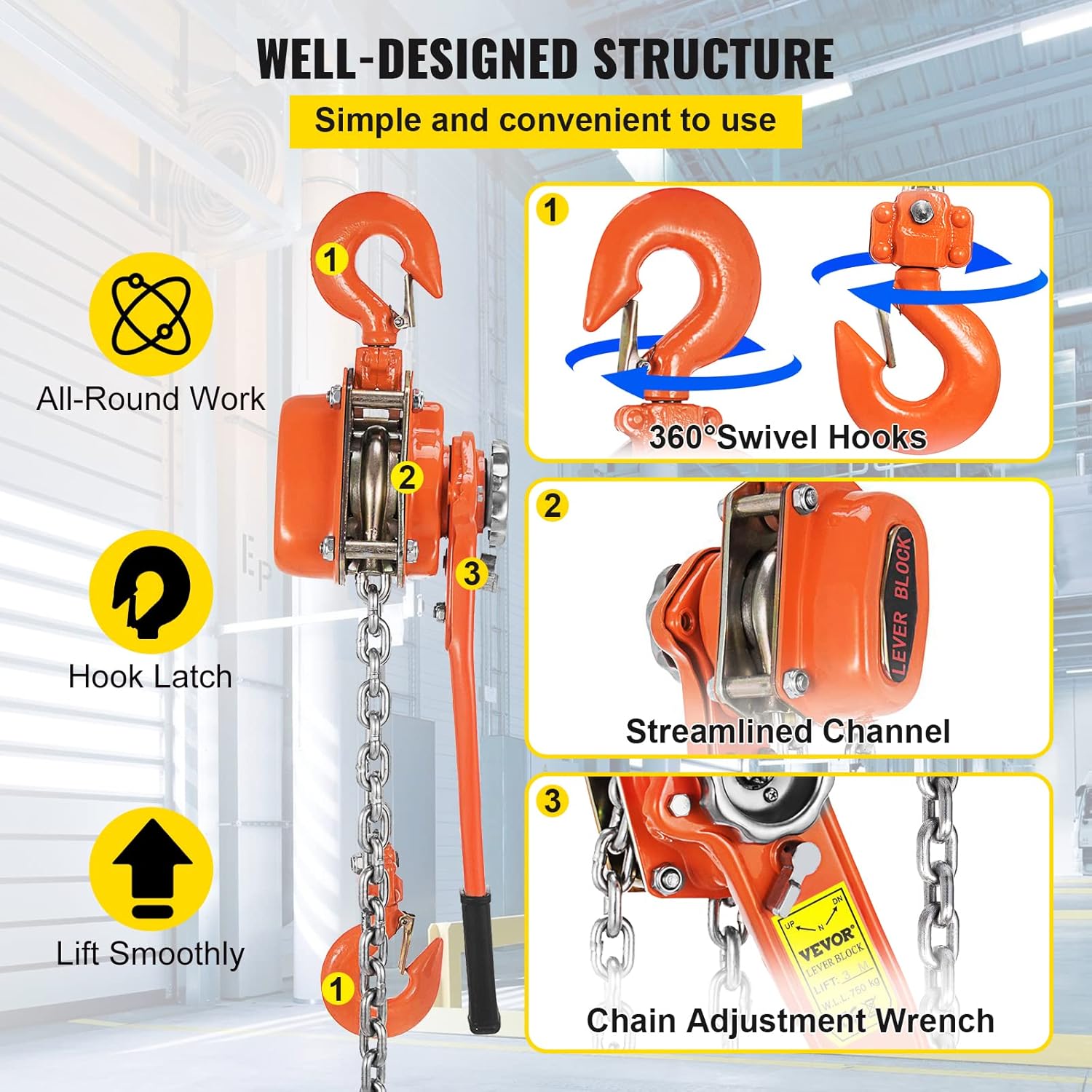 0.75Ton 1650lbs Capacity Ratchet Puller with 10FT Lifting Height, Heavy Duty Steel Hooks, Pack of 2 C599