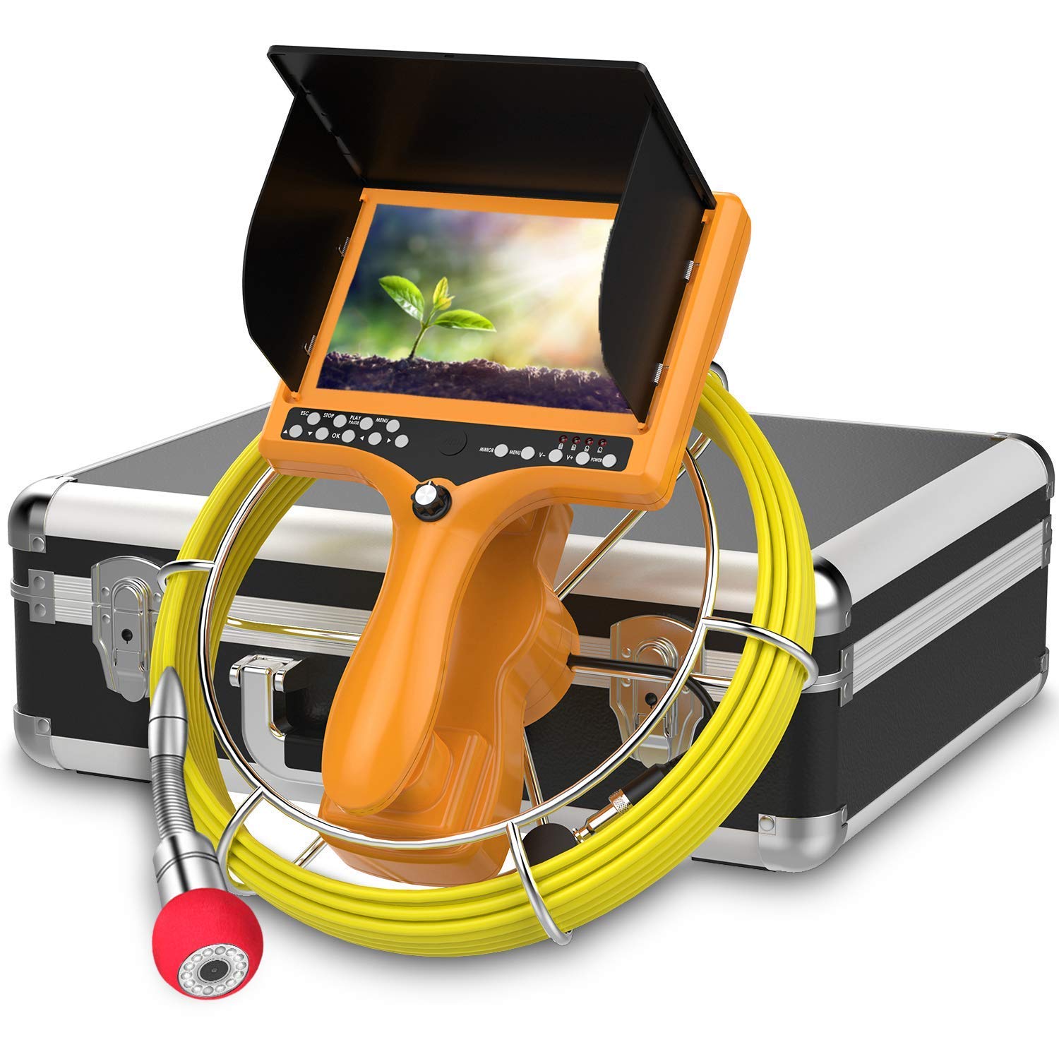 Sewer Camera with Distance Counter and DVR, Pipe Inspection Camera Video System IP68 Waterproof 7TFT Monitor 30M/100ft (8GB SD Card Include) X853995