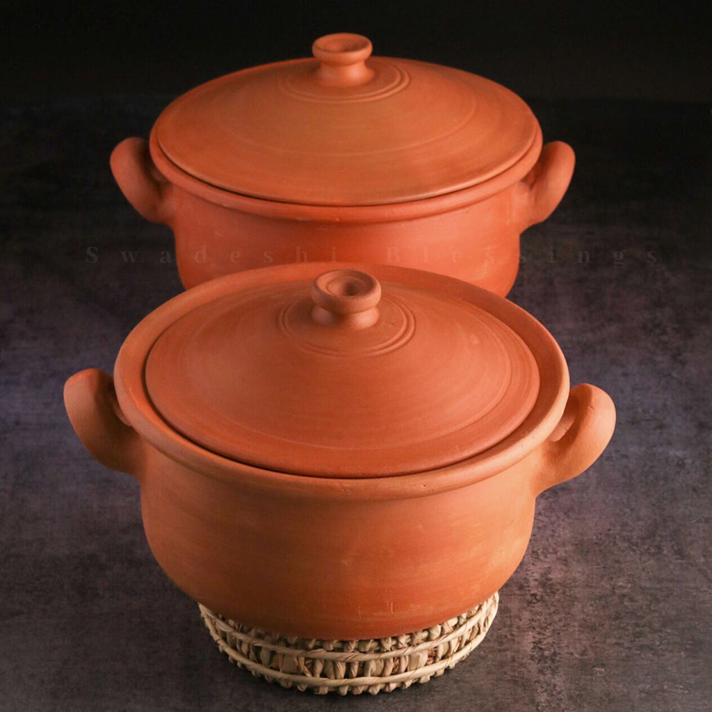 Unglazed Clay Pot with Lid Combo 2.5 & 3.5L Earthen Kadai D746