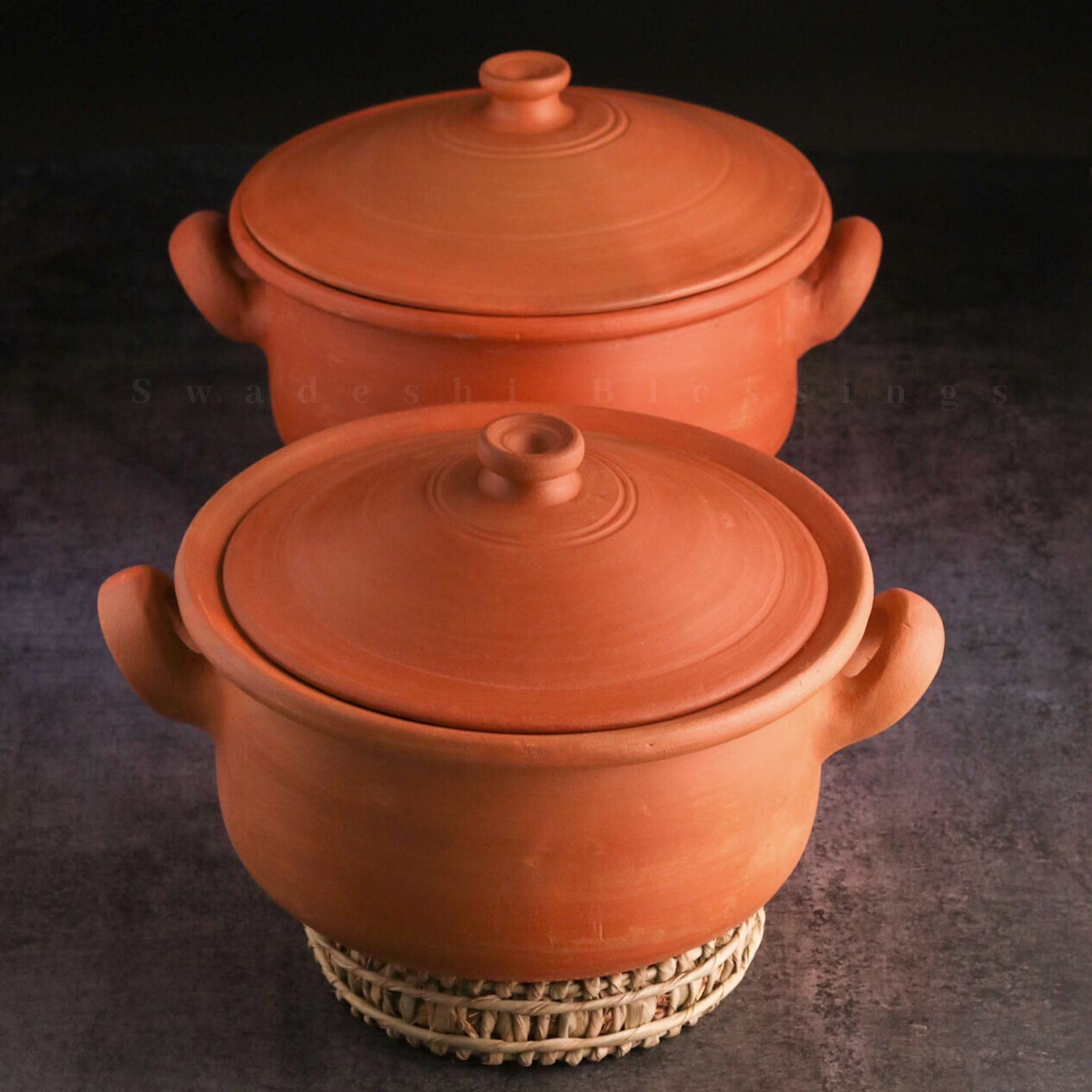 Unglazed Clay Pot with Lid Combo 2.5 & 3.5L Earthen Kadai D746