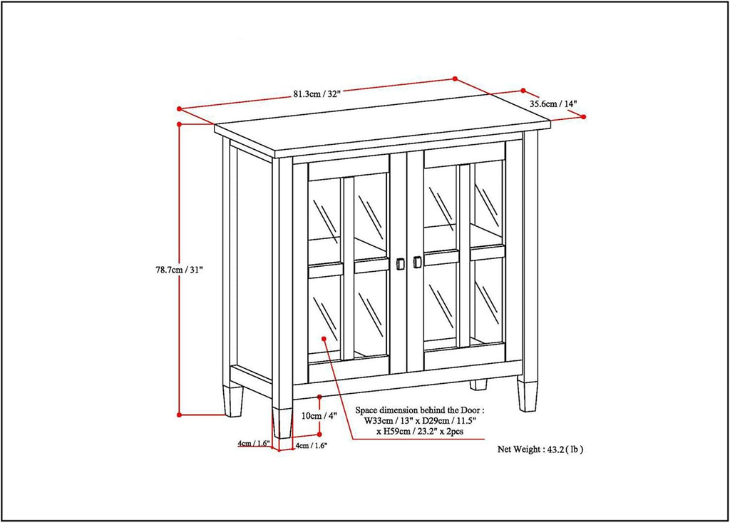 Rustic Natural Aged Brown Solid Wood Low Storage Cabinet with 2 Adjustable Shelves and Tempered Glass Door J854