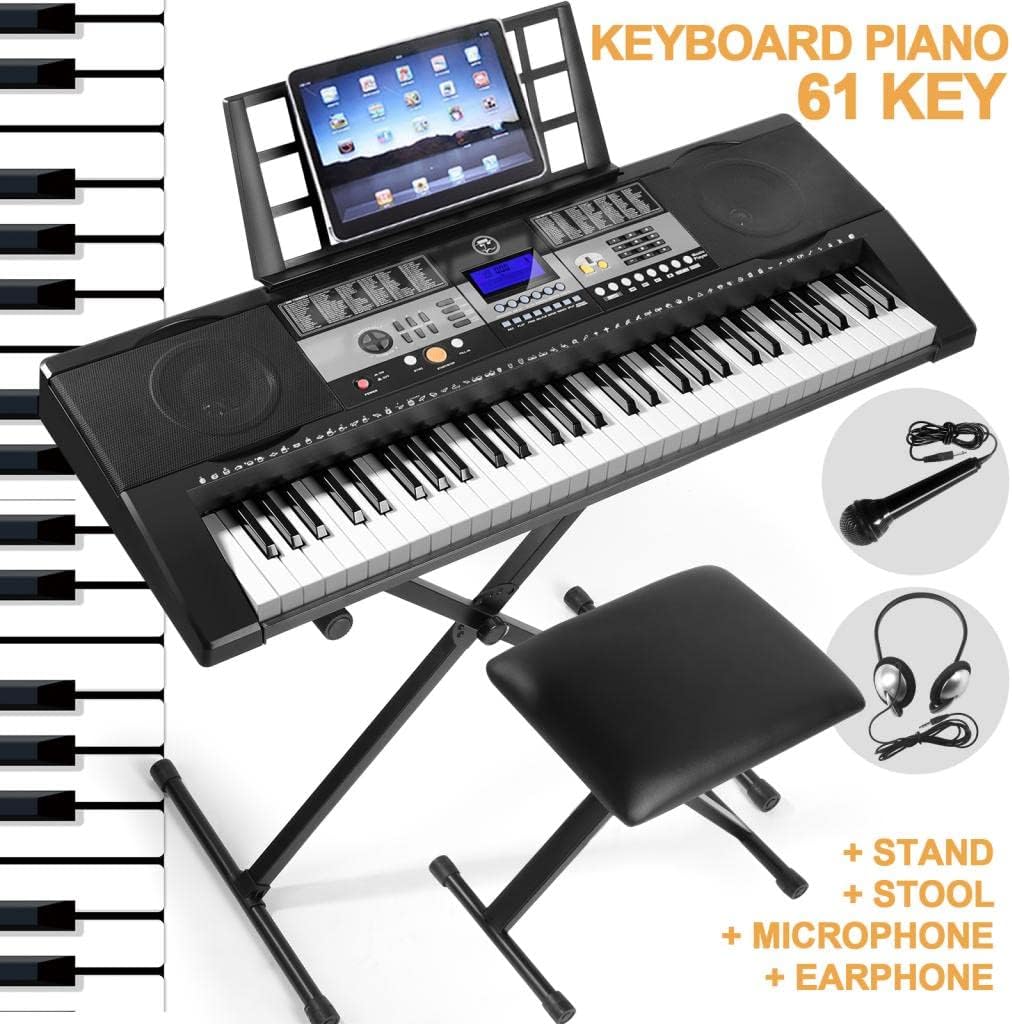 61 Key Portable Electronic Keyboard Piano with Stand and Stool Q629