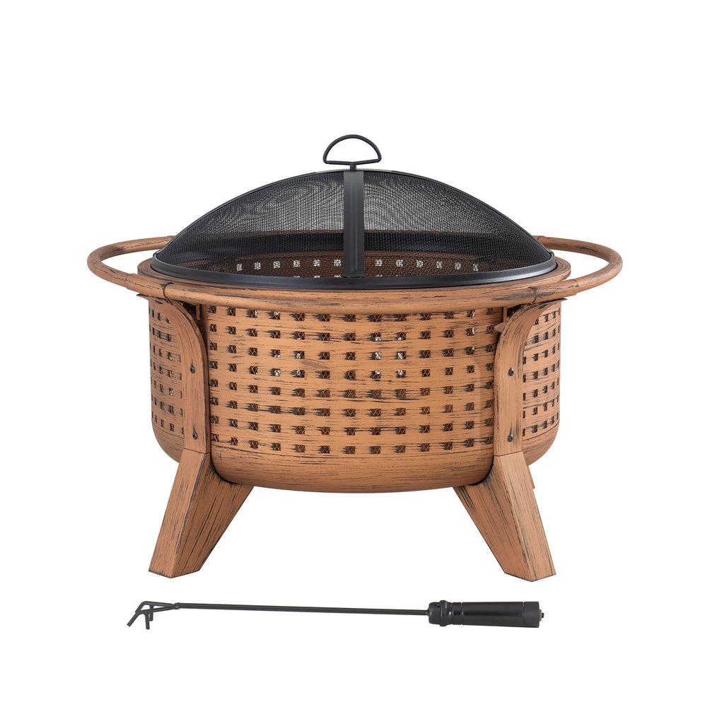 30 in. Round Steel Wood-Burning Fire Pit with Spark Screen and Poker V969467
