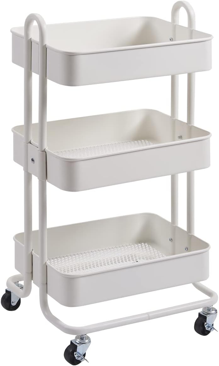 3-Tier Black Metal Rolling Utility Cart M5547