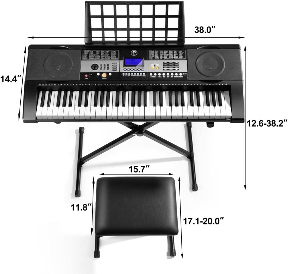 61 Key Portable Electronic Keyboard Piano with Stand and Stool Q629
