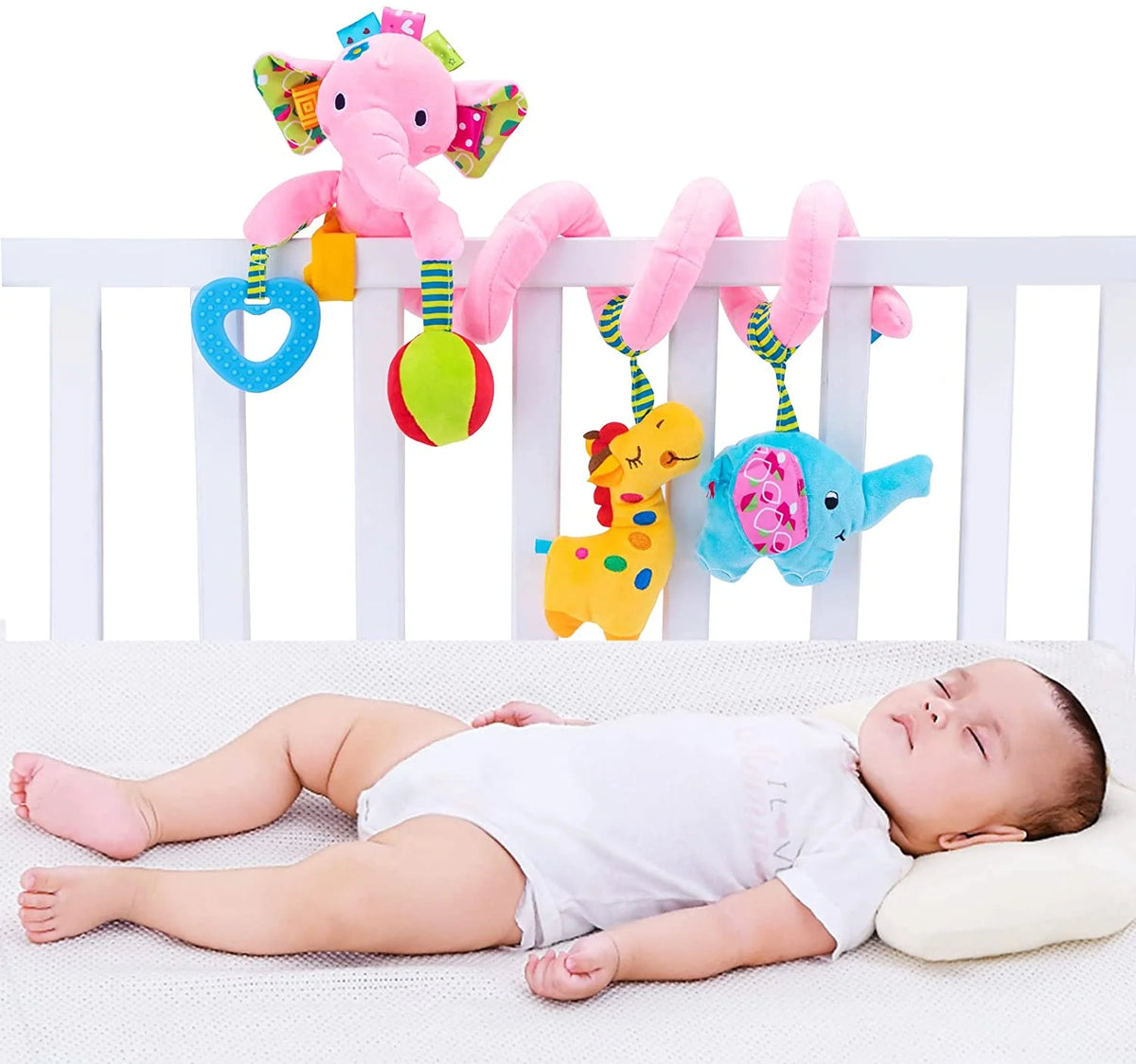 Pink Elephant Hanging Plush Rattles Crib Toy J606