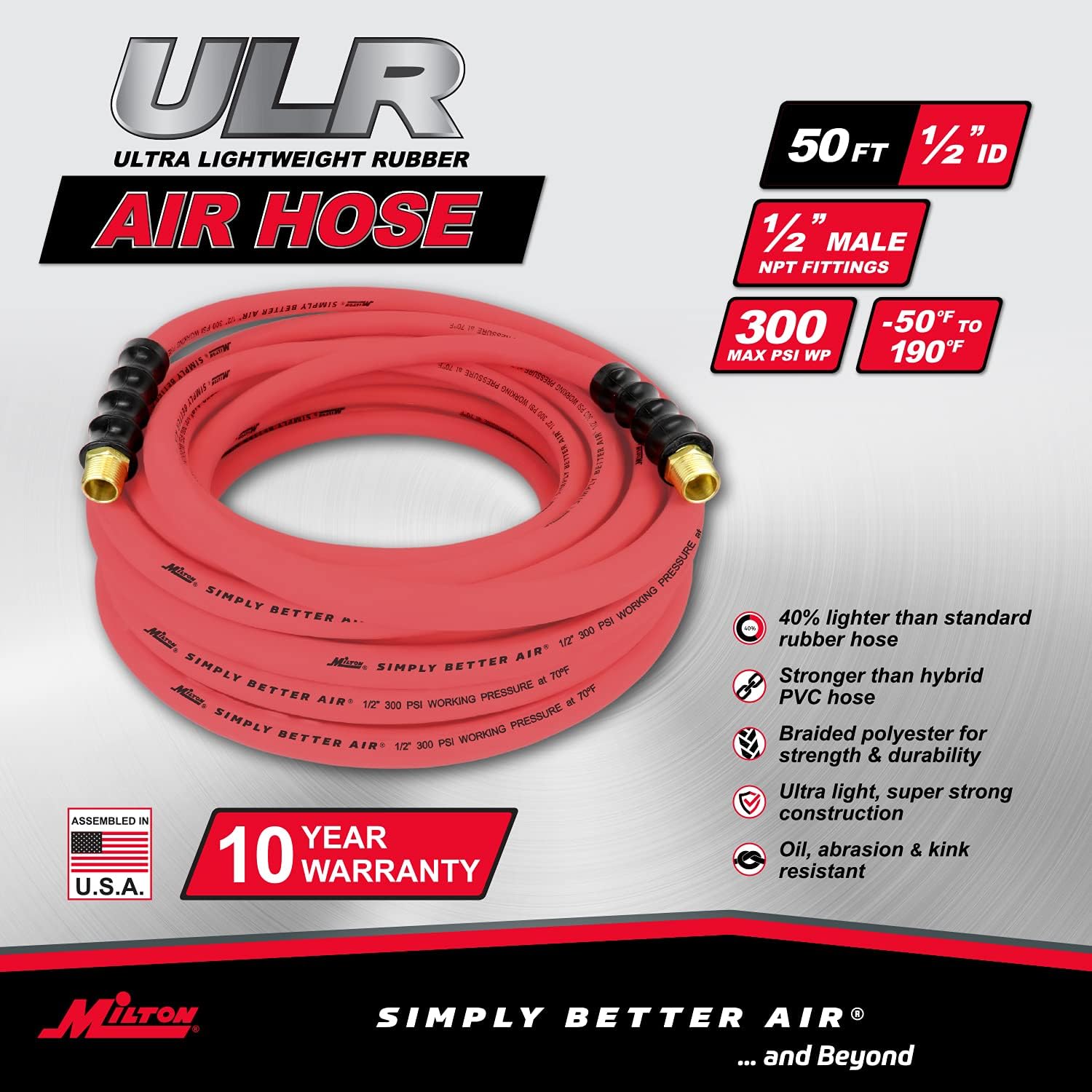 50 ft. x 1/2 ID Ultra Lightweight Rubber Air Hose G44796