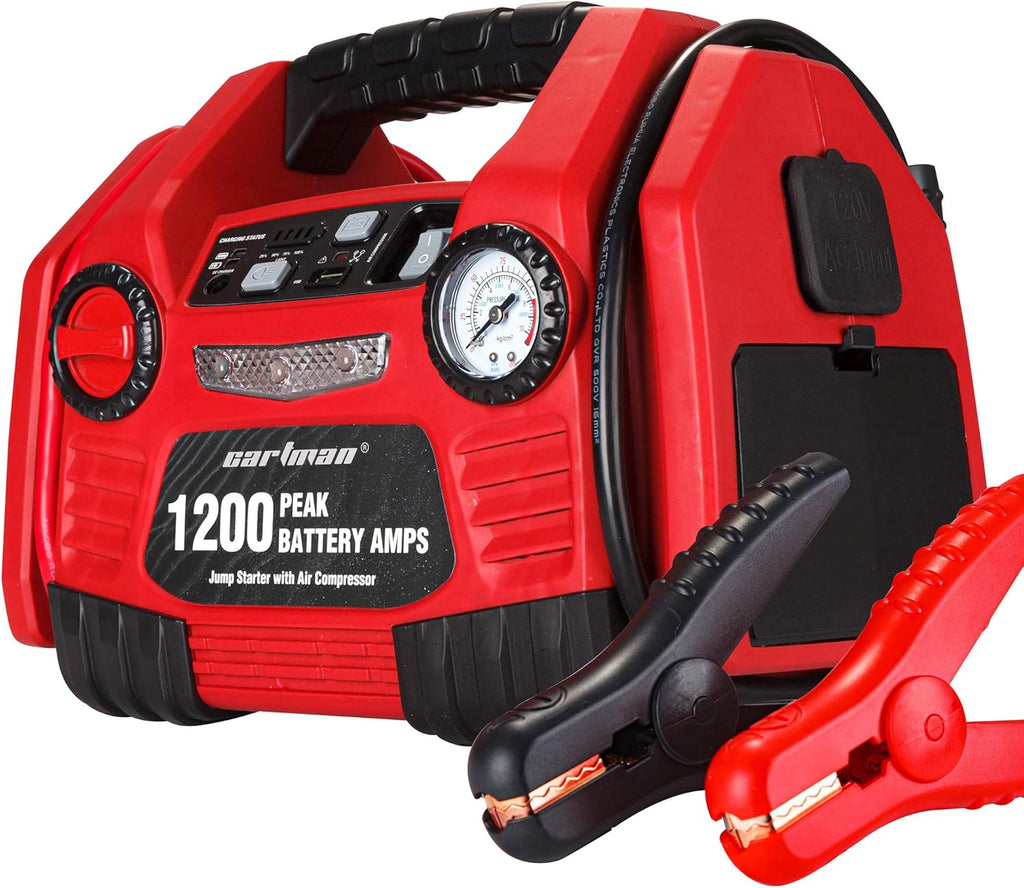 12V Portable Power Station Jump Starter with Air Compressor, 150PSI Tire Inflator, Battery Clamps W4908
