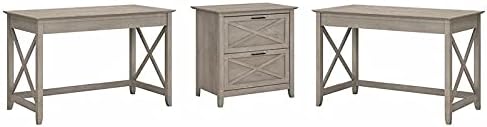 Reclaimed Pine 2 Person Desk Set with Lateral File Cabinet L80515