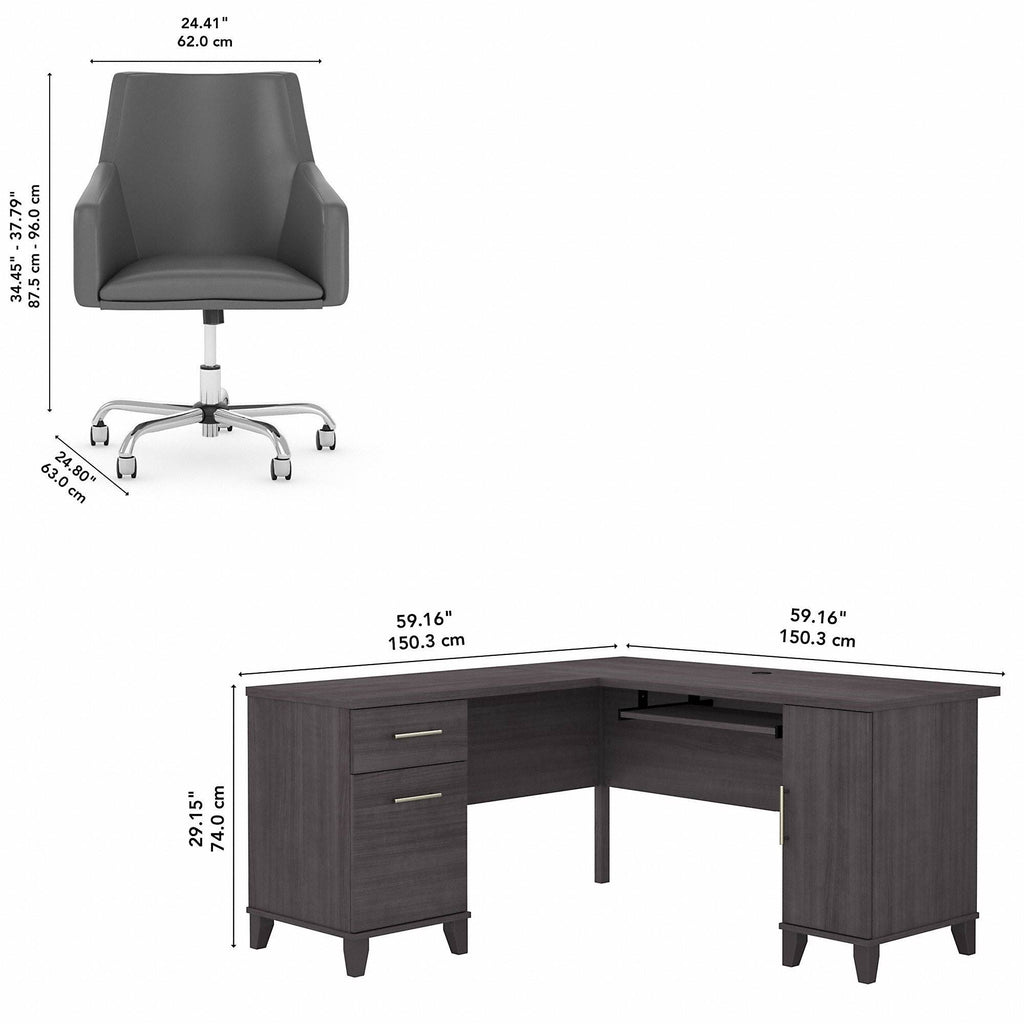 L Shaped Desk and Chair Set in Storm Gray E762693
