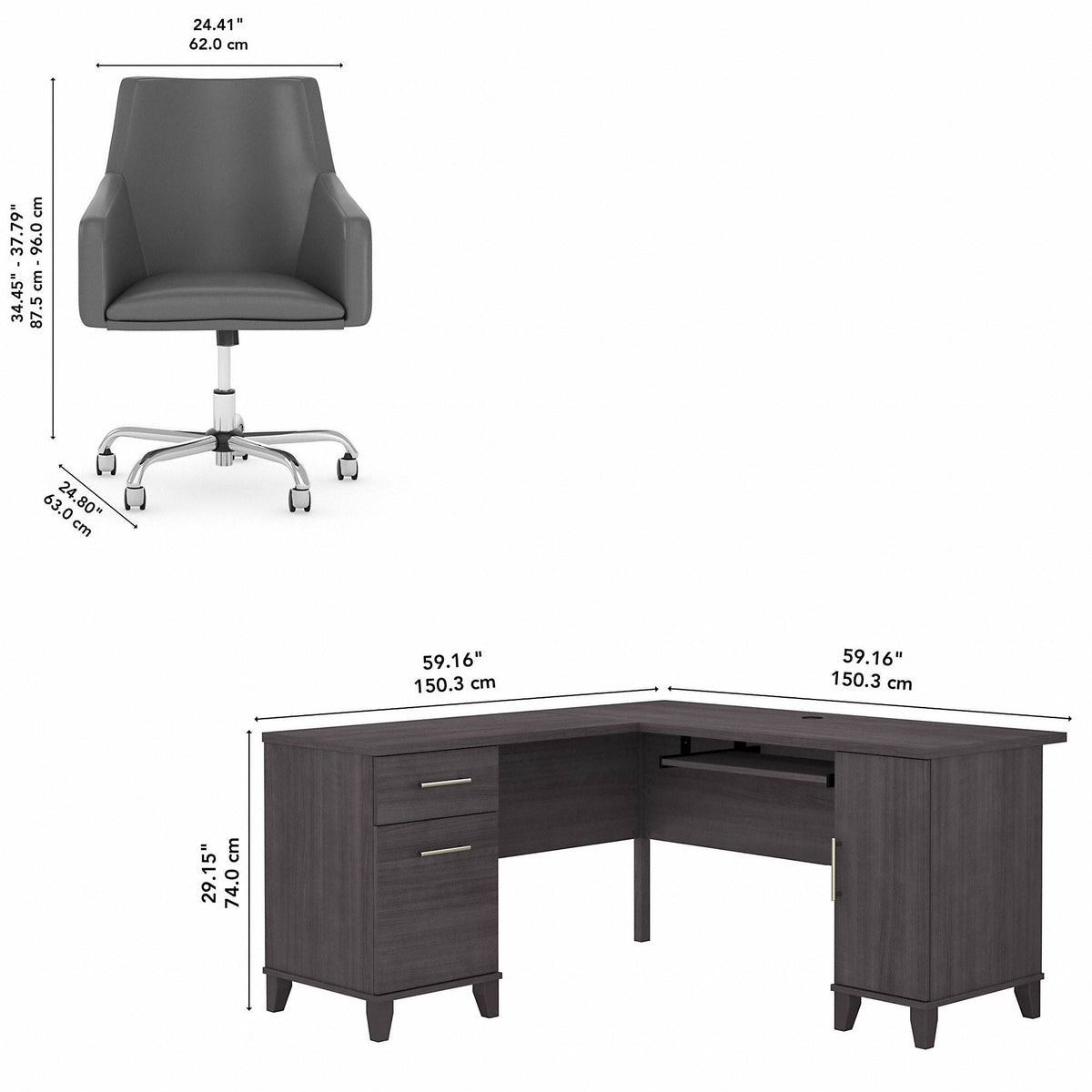 L Shaped Desk and Chair Set in Storm Gray E762693